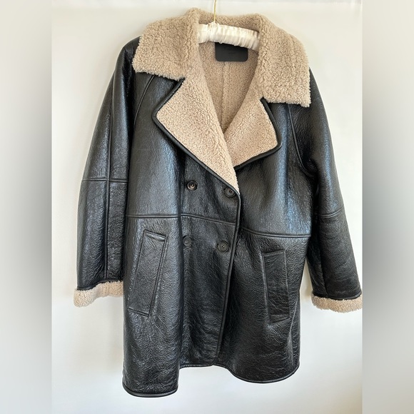 Massimo Dutti moulton genuine leather shearling sherpa aviator coat jacket - Picture 12 of 15